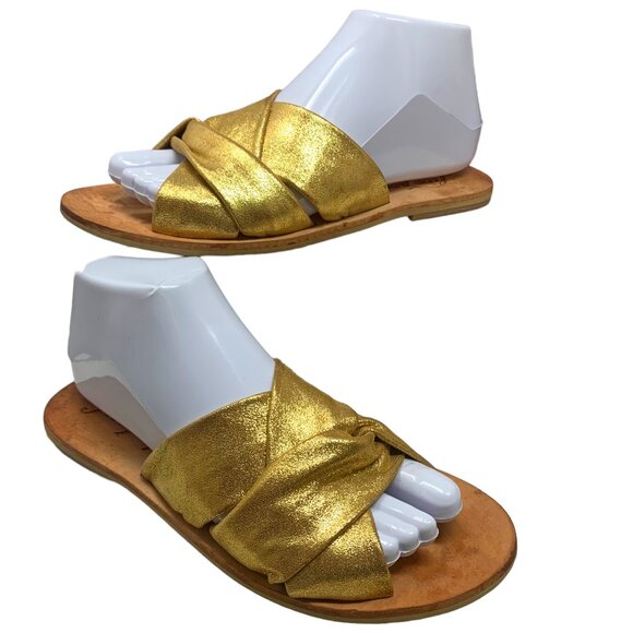 FREE PEOPLE Rio‎ Vista Gold Leather Sandal Slides - Picture 8 of 11
